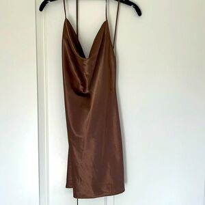 Divided Brown Satin dress S